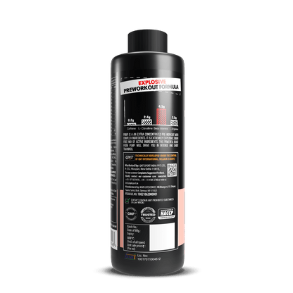 Black preworkout supplement bottle with label on a white background