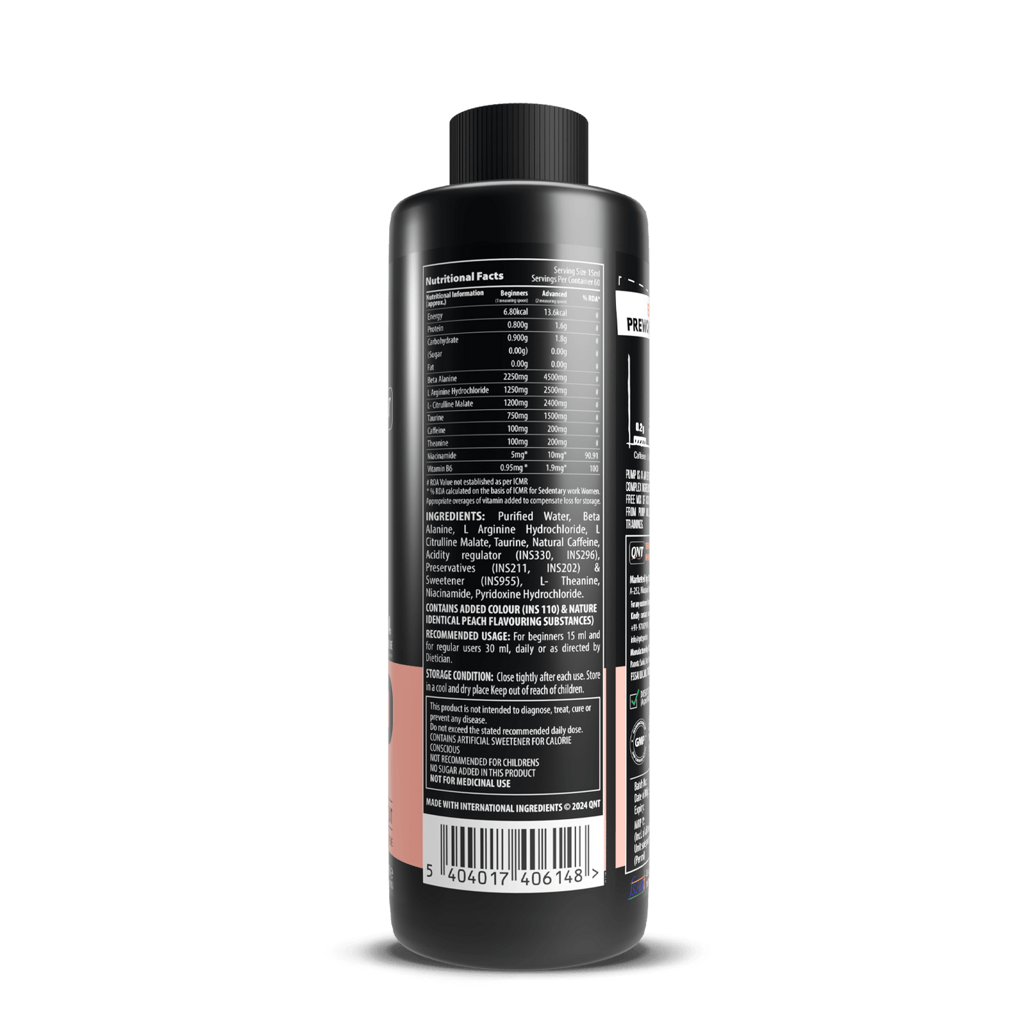 Black bottle with a detailed label on a white background