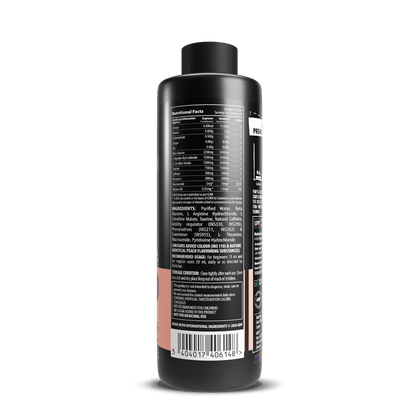 Black bottle with a detailed label on a white background