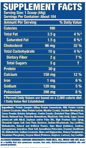 Supplement facts label with nutritional information on a blue background