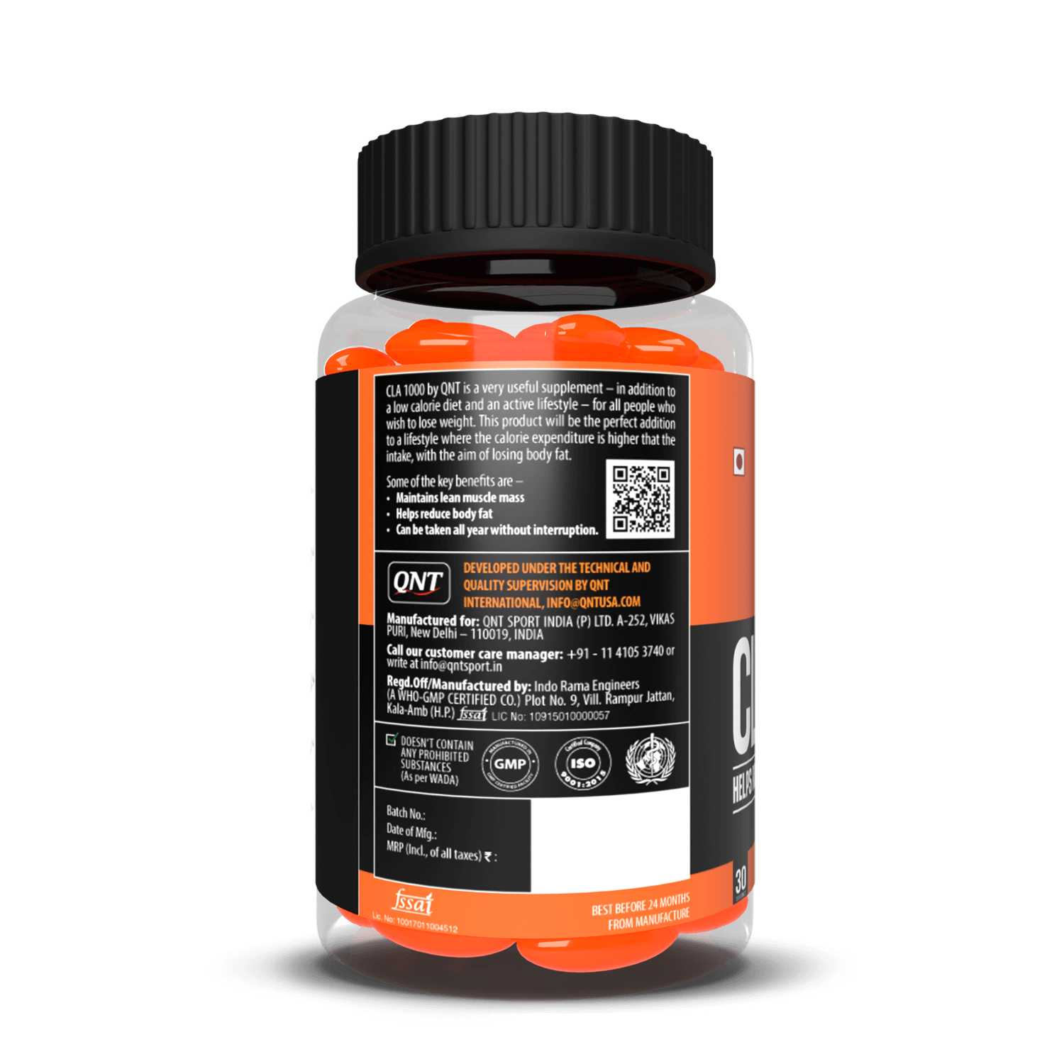 Supplement bottle with orange contents on a black background