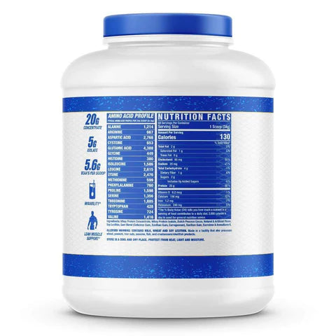 Supplement container with blue label on a white background