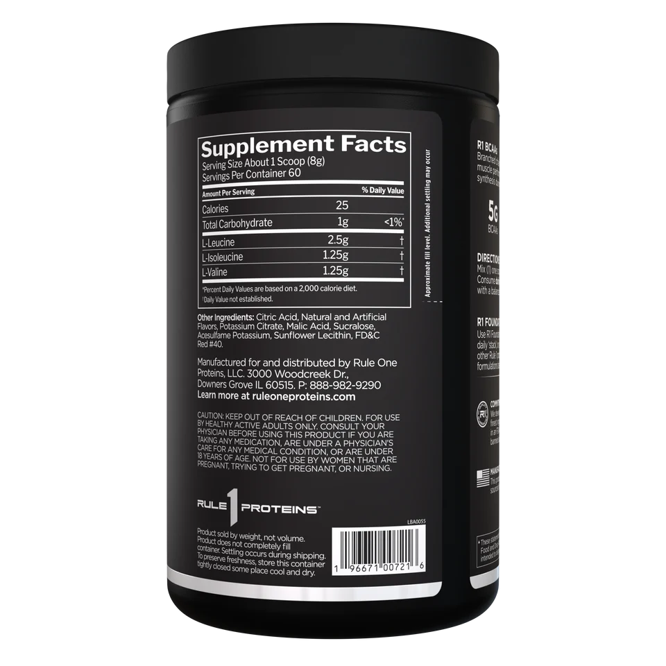 Back label of a supplement container with nutritional information and branding.