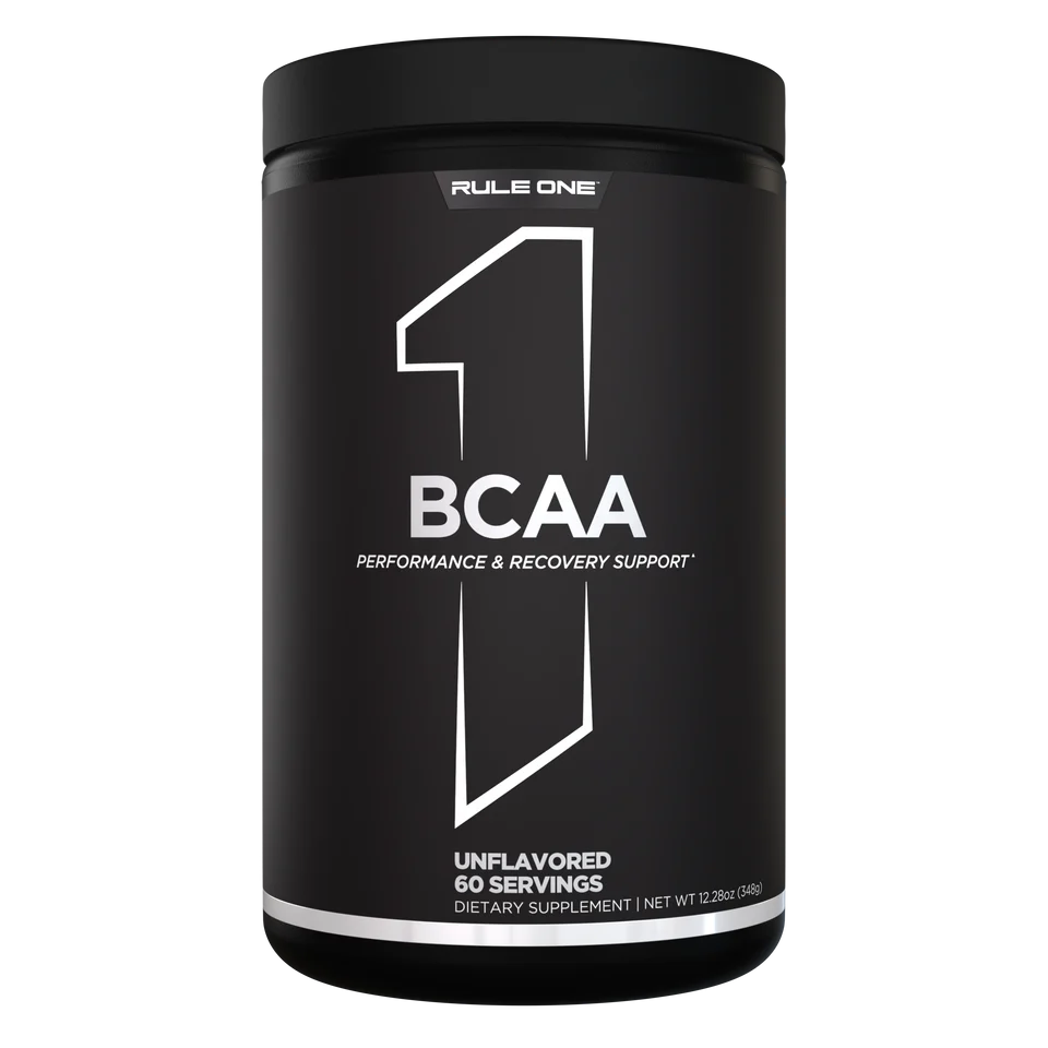 Black supplement container with 'Rule One' branding on a white background