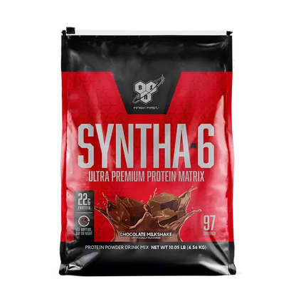 Syntha-6 protein powder package on a white background