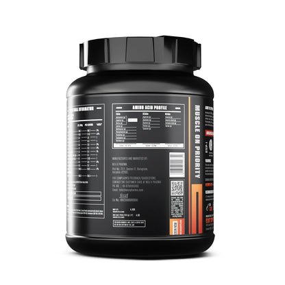 Black supplement container with detailed labels on a white background