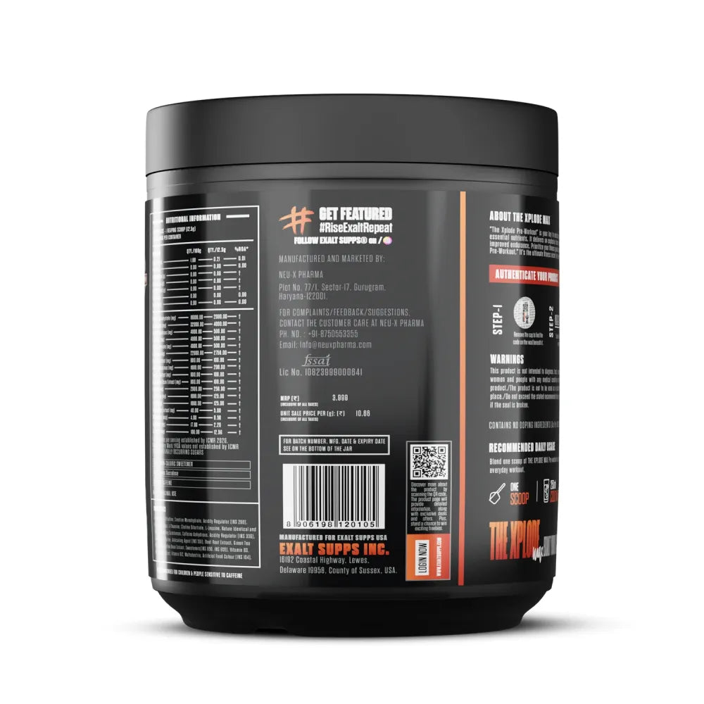 Back view of a supplement container with labels and text on a white background