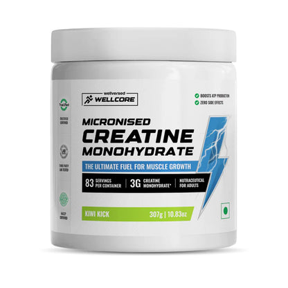Wellcore Micronised Creatine Monohydrate supplement container on a white background on pure sure supps website