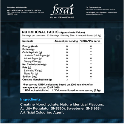 Nutritional facts and ingredients list on a product label with FSSAI logo. on pure sure supps website
