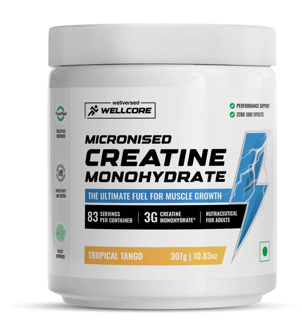 Wellcore Micronised Creatine Monohydrate supplement container on a white background