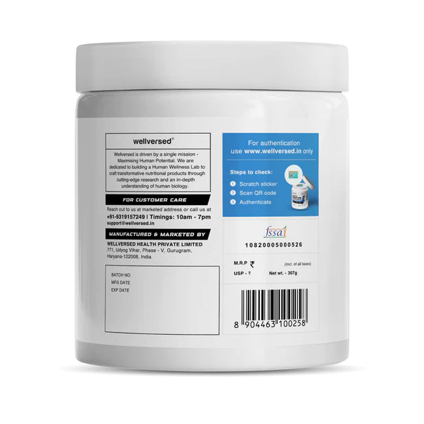 Back label of a supplement container with branding and product details on a white background on pure sure supps website