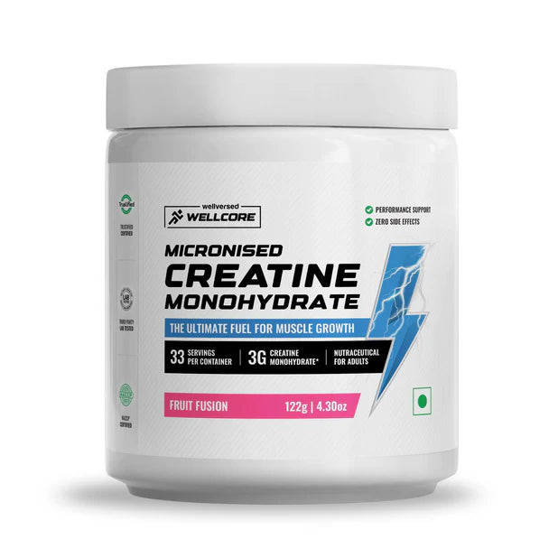 Wellcore Micronised Creatine Monohydrate supplement container on a white background