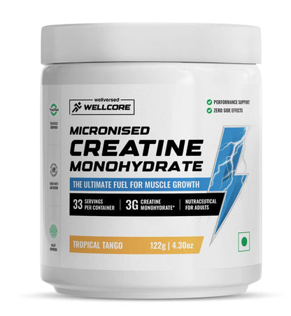 Wellcore Micronised Creatine Monohydrate supplement container on a white background