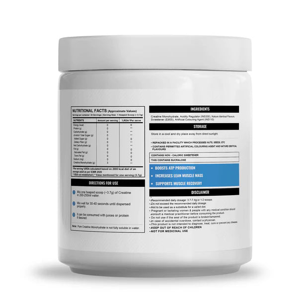 Supplement container with nutritional facts and directions for use on a white background