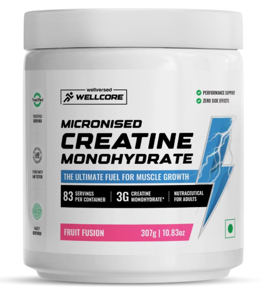 Wellcore Micronised Creatine Monohydrate supplement container on a white background
