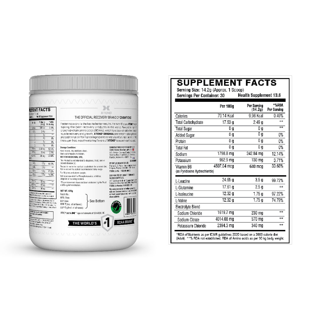 Supplement container with nutritional facts label on a white background