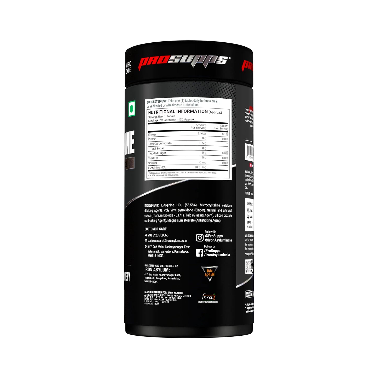 Black supplement container with ProSupps branding on a white background